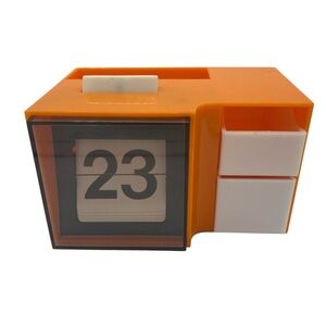 Vintage 1970s Retro Orange Continuous Flip Plastic Desk Organizer Calendar